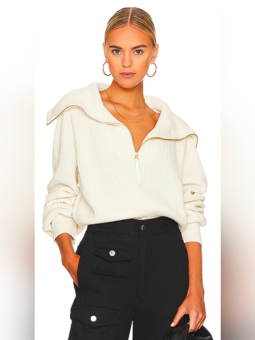 Varley Mentone Cream Half-Zip Ribbed Sweater